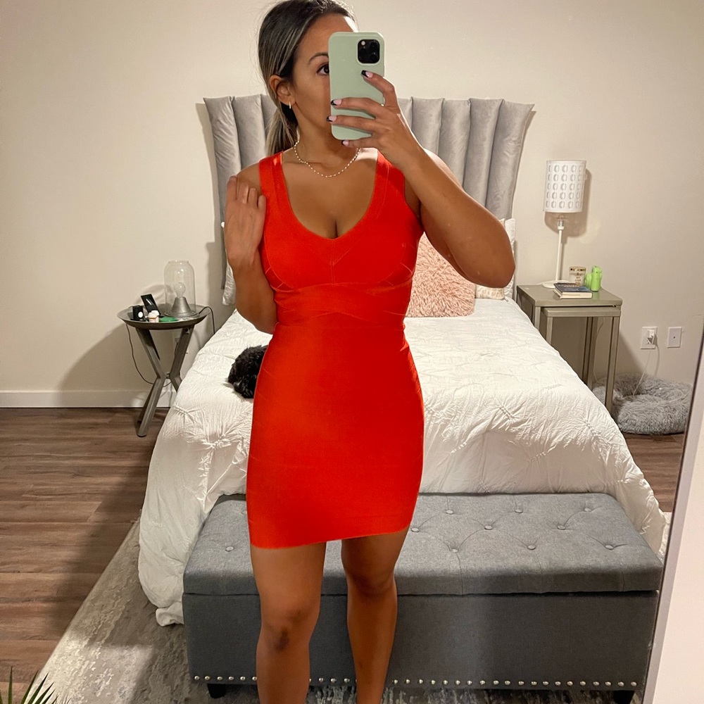 Bebe red/orange bodycon dress